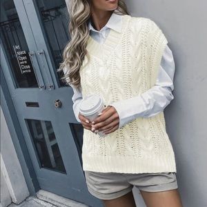 Cable knit V neck sweater